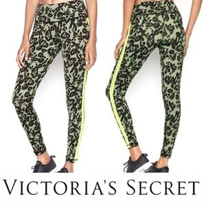 Victoria’s Secret Green Animal Print Neon Stripe High Rise Workout Gym Leggings